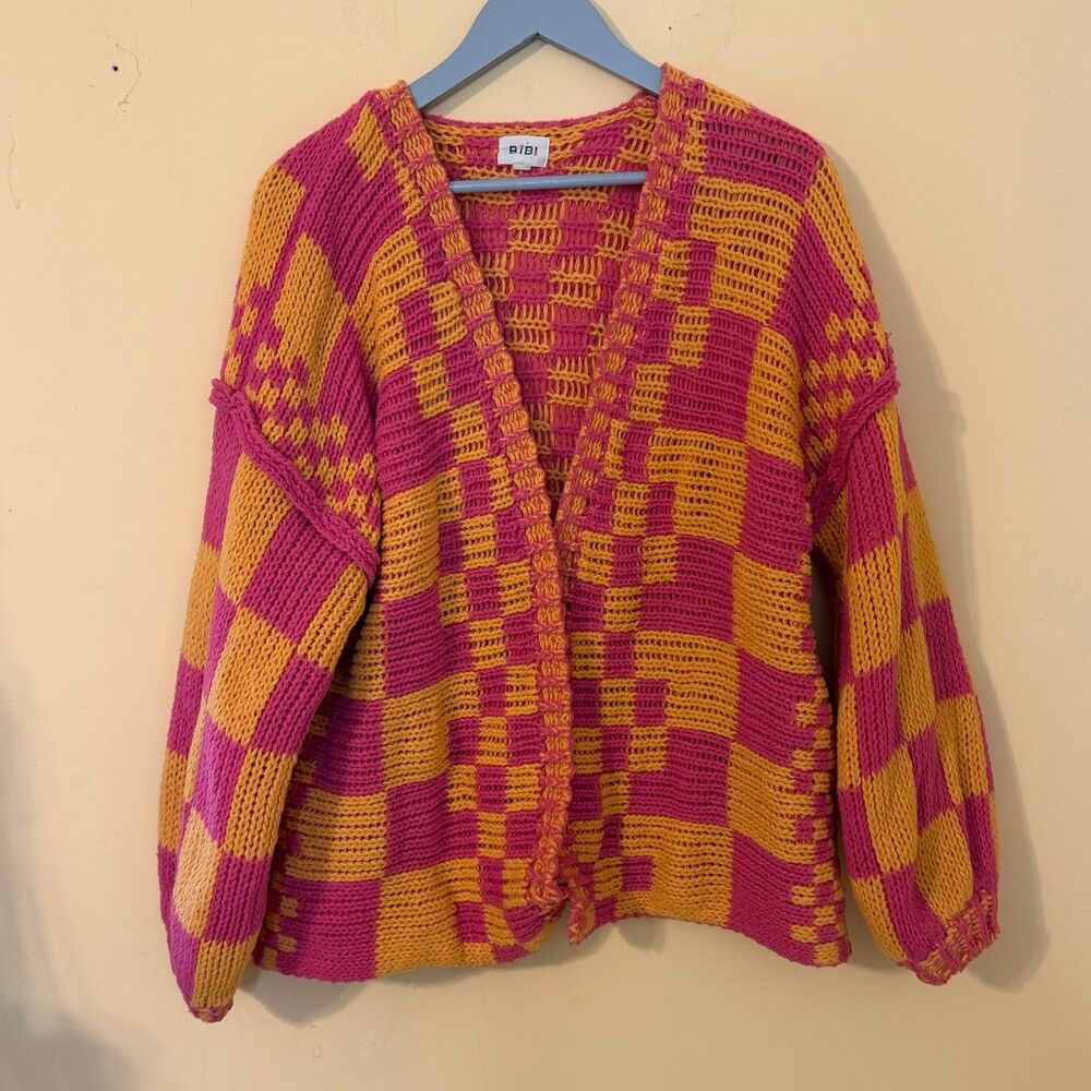 Bibi Size Small Multicolor Open Front Mixed Check… - image 2